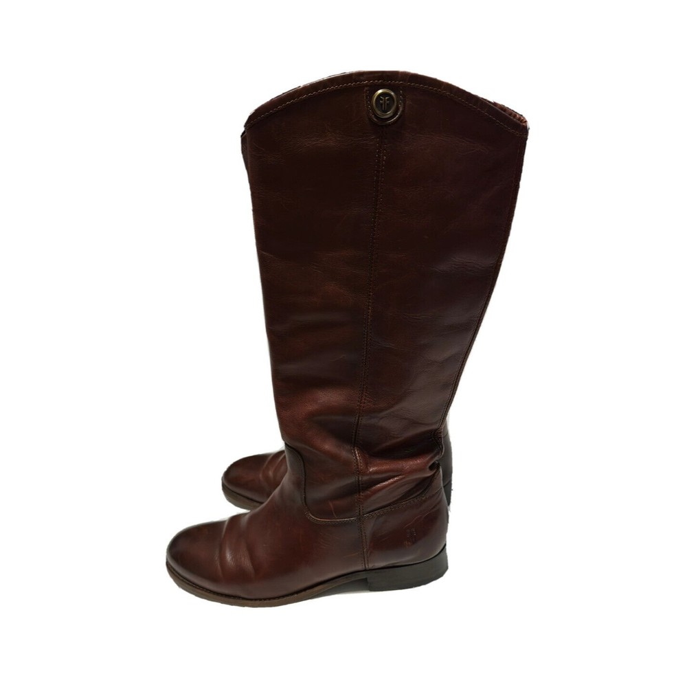 Frye Melissa Button Brown Cognac Leather Riding Women Tall Boot 77167 Sz 9.5